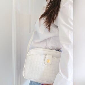 Authentic CELINE Macadam Quilted‎ White Leather Shoulder Crossbody Travel Bag